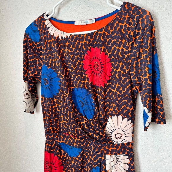 Boden Orange Blue Red Polka Dot Floral Faux Wrap Annie Dress - 4 & 8 - EUC - Picture 4 of 8